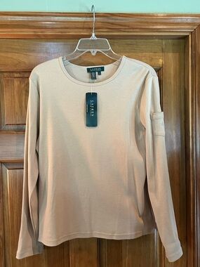 Lauren Ralph Lauren Long-Sleeve Crewneck Top in Light Beige